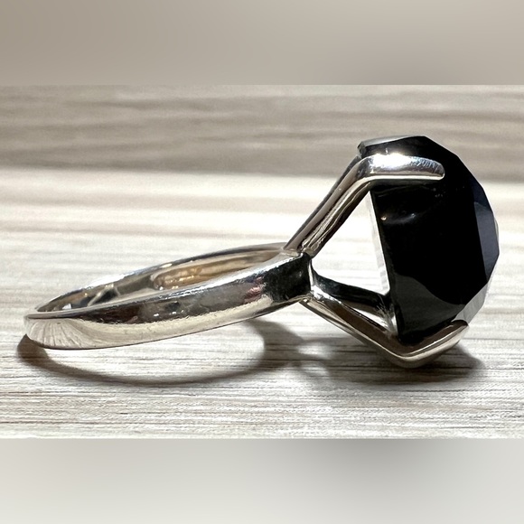 Vintage Handmade Modernist Sterling Silver Prong-Set Black Agate Ring, Size 6.75 - Picture 6 of 11